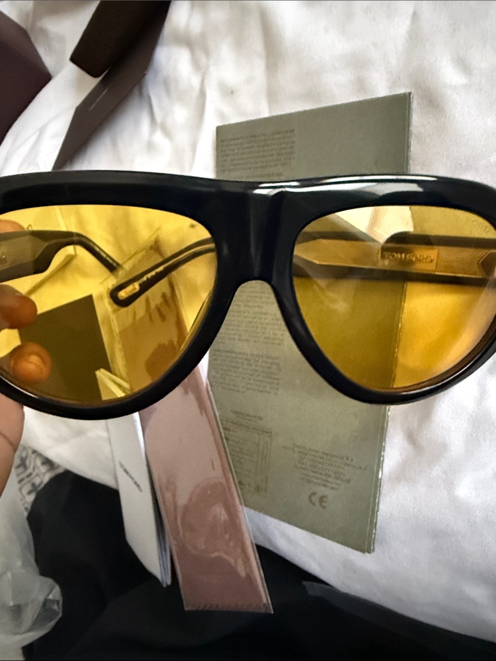 Tom Ford Black Sunglasses with Yellow Lenses - Retro Cat Eye